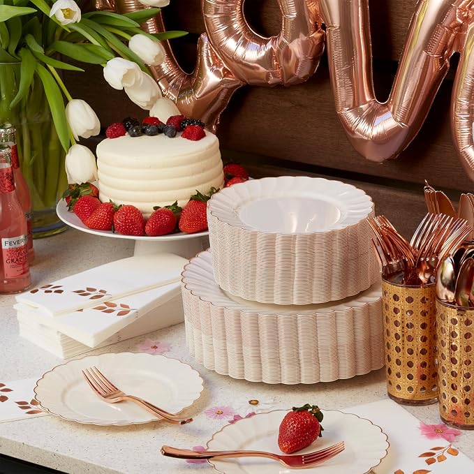 HEAVYWEIGHT Ivory Rose Gold Scalloped Plates - Image 6