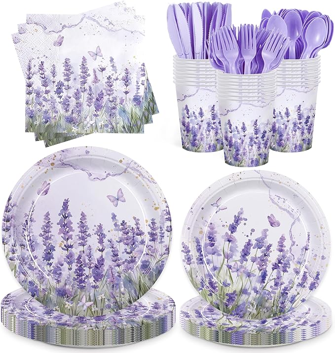 168pcs Purple Lavender Floral Paper Plates Napkins Party Supplies Serve 24 | by Vellumvibe