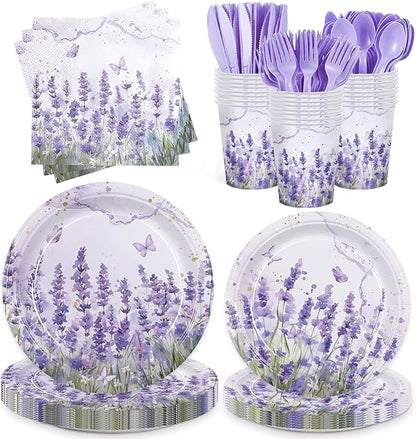 168pcs Purple Lavender Floral Paper Plates Napkins Party Supplies Serve 24 | by Vellumvibe