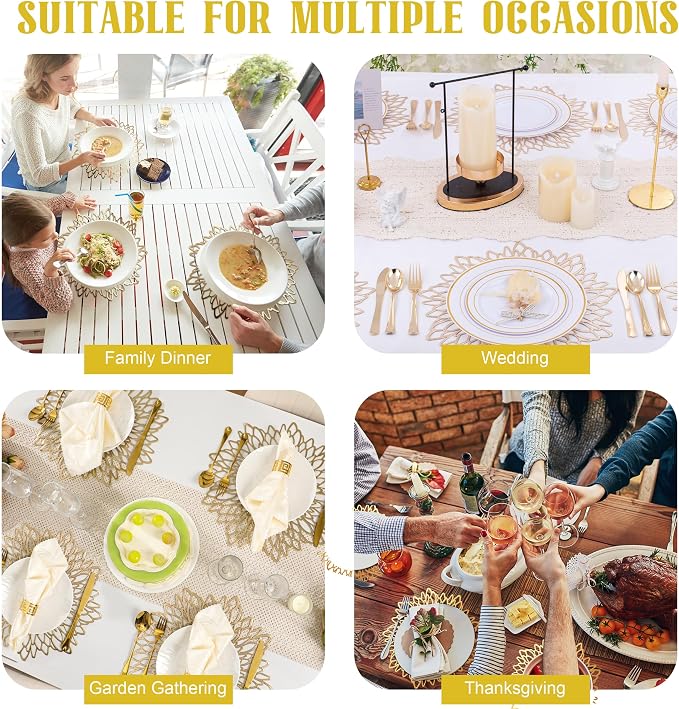 Set of 4 Round Placemats Gold, Heat-Resistant PVC Table Mats - Image 7