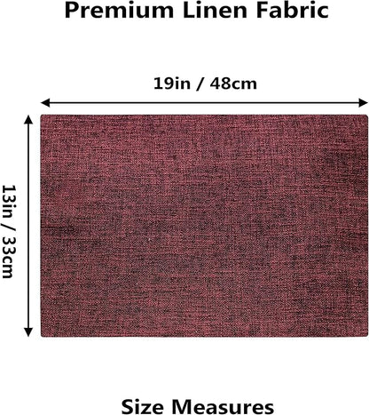 Home Brilliant Red Placemats for Holiday Linen Placemats Heat Resistant Dining Table Mats Kitchen Place Mats Dinner Valentine's Day Decor, Set of 6, Wine Red