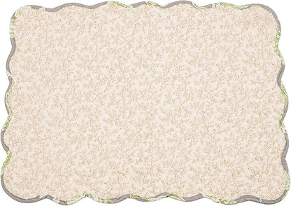 C&F Home Julia Reversible Scalloped Quilted Vintage Floral Flower Themed Jacobean Dining Tabletop Placemats Set of 6 All Seasons Spring Summer Home Kitchen Dinner Table Décor Decoration S/6 Grey &