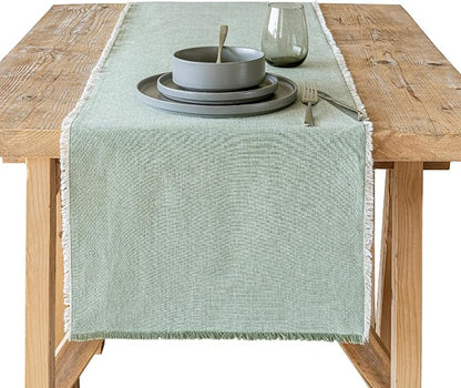Over&Back 18x108 Woven Frayed Chambray Cotton Table Runner by overback