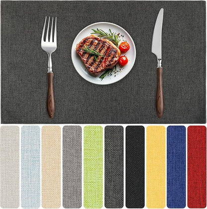 Blue Forest Placemats Set of 4, Dual-Layered Thickened Faux Linen Table Mats Heat Resistant Machine Washable Wrinkle Free Place Mats for Kitchen Dining Outdoor/Indoor (Dark Green)