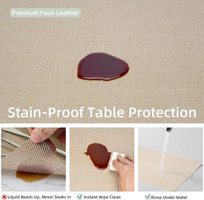 Heat Resistant Placemats Set of 2, 17x12in Waterproof Wipeable Faux Leather Non Slip Table Mats, Easy to Clean, Stain Resistant, for Kitchen Dining Room– Taupe