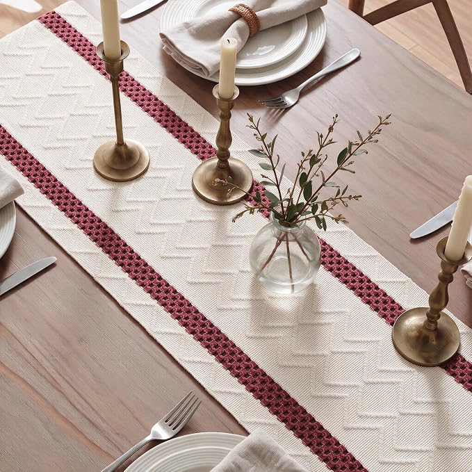 Artoid Mode Red Stripe Woven Rustic Table Runner 12x108 Inch | Holiday Kitchen - Image 4