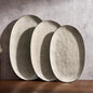 famiware Serving Platter, Oval 15.59/14.3/12.9 inch Serving Dishes for Entertaining, Serving Bowls, Dishwasher Safe, Stonware Serving Trays for Party, Turkey, Cheese, Reactive Glaze, Light khaki