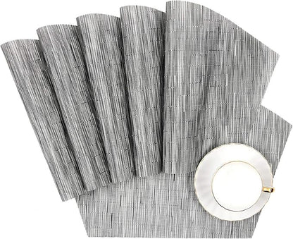 SHACOS Small Round Table Placemats Wedge Placemats with Centerpiece Round Placemat PVC Woven Table Mats Washable (7,Silver Grey)