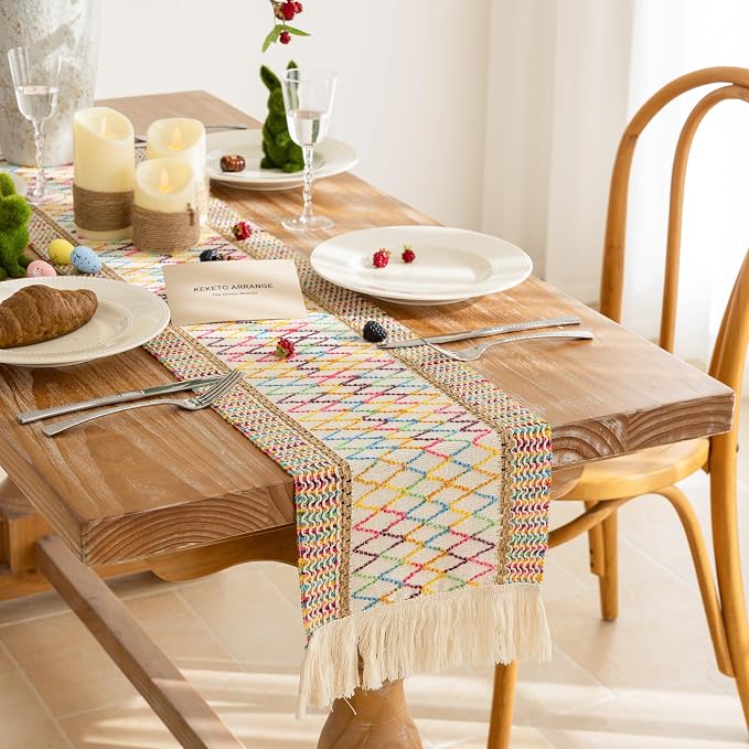 Keketoarrange Boho Macrame Table Runner 12x48 Inch | Woven Burlap Rustic Runner - Image 6
