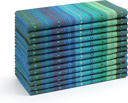 Lightnpro Salsa Stripes Cloth Napkins Set of 12 – Wedding, Christmas & Holiday Table Napkins, Machine Washable Cloth Napkins for Special Occasions & Everyday Use - 18x18 Inch Teal Multi