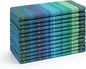Multi Color Cotton Hemstich Napkin, Decorative Cocktail Machine Washable Dinner Napkin with Mitered Corner for Wedding Christmas Everyday Use - Pack of 12-18x18 Inch - Green Blue Multi