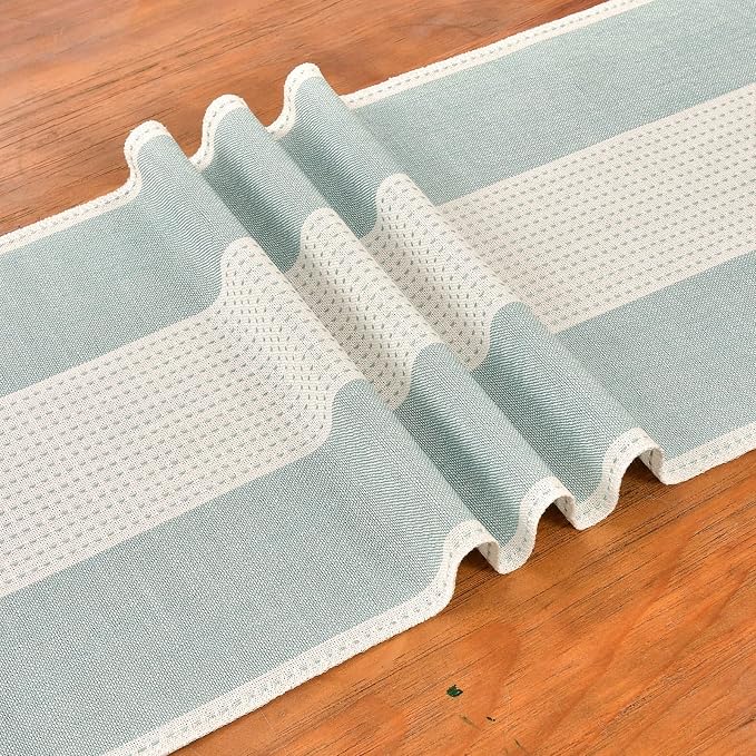 Wracra Linen Table Runner, Stripe Table Runners 60 Inches Long Aque Blue | - Image 2