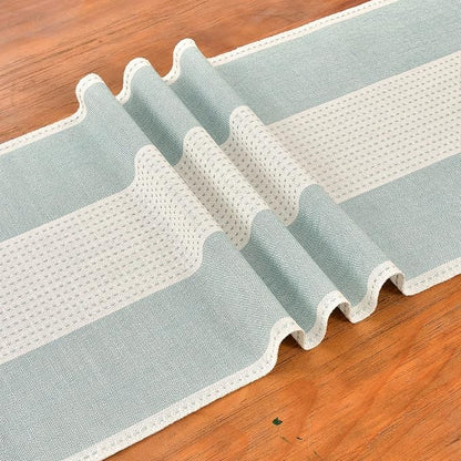 Wracra Linen Table Runner, Stripe Table Runners 48 Inches Long Aque Blue | - Image 2