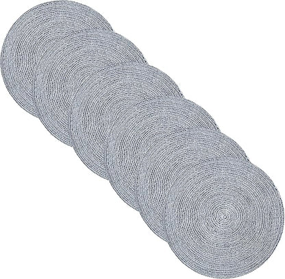 Round Placemats Set of 4-100% Cotton Two-Tone Placemat for Dining Table - Woven Braided Table Setting Place Mat - Washable Table Decor for Kitchen, Farmhouse, Rustic, Everyday Use, Navy