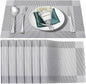 Placemats Set of 6,Washable,Heat and Stain Resistant Indoor/Outdoor Place mats,Vinyl Woven Non Slip Table Mats for Restaurant Table Protection,PVC Placemats(Silver, 6PCS)