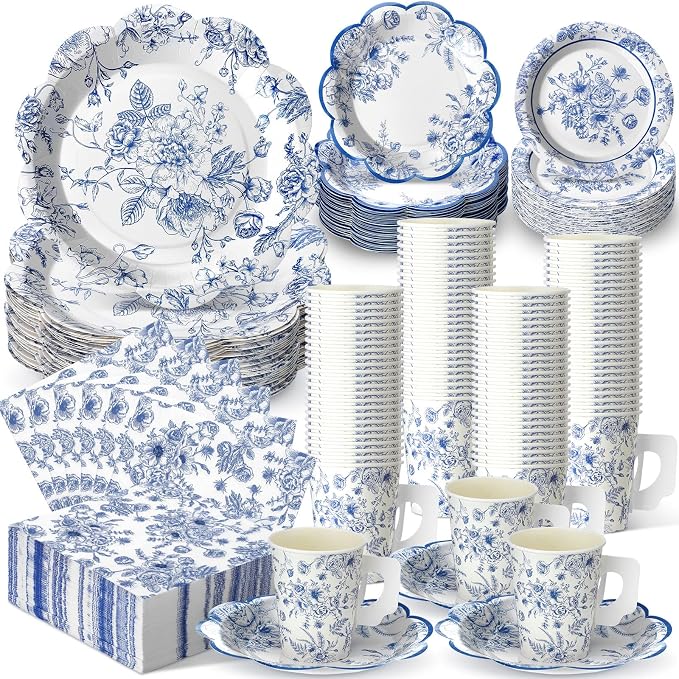 Pickmesh 252 Pcs Blue Floral Tea Party Supplies by Pickmesh