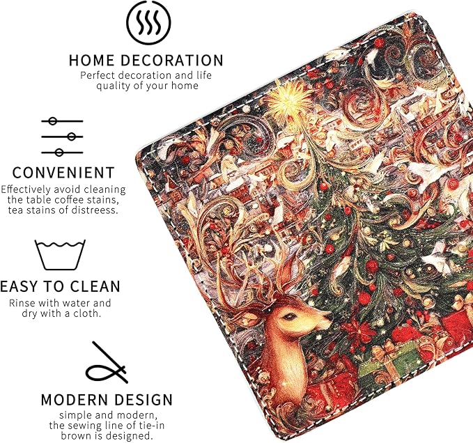 Christmas Coasters Square Leather Drinks Coaster Set - Image 3