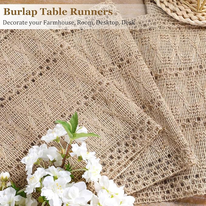 Burlap Boho Table Runner for Boho Chic Home Decor 48 Inches Long, Modern - Image 2