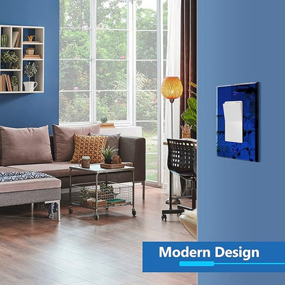 LIDER Decorator Wall Plate, Temperature/Impact Resistant, Mirrored, Plexiglass Outlet/Light Switch Cover, Acrylic glass, Reflective Finish, Modern Upgrade, Oversized 1-Gang 5.25" x 3.44", Blue, 5 Pack