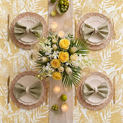 jinchan Yellow Tropical Floral Linen Rectangle Table Cloth 50x84 | Colorful - Image 7
