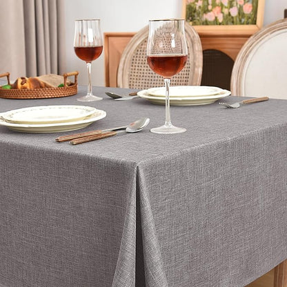 Fitable Faux Linen Tablecloths 60 x 84 Inch - 2 Pack Neutral Table Clothes for Rectangle Foot Tables, Stone Flax Look Kitchen Table Covers for Farmhouse, Dining, Party, Outdoor Picnic