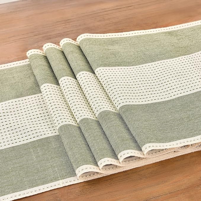 Wracra Linen Table Runner, Stripe Table Runners 48 Inches Sage Green | Delicate - Image 2
