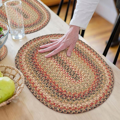 Homespice Kingston Jute Braided Placemats, Warm Country Decor, Set of 4, Multicolor 13x19 Oval Table Mats - Vibrant Colors, Durable, Easy to Clean and Protects Furniture