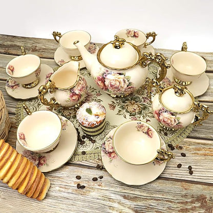 fanquare 15 Pieces British Porcelain Tea Set, Floral Vintage China Coffee Set - Image 2