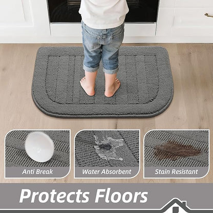 BEQHAUSE 30x18 Inch Kitchen Rug Mat Durable Kitchen Rugs Non-Slip Washable Absorbent Kitchen Mats for Floor Dirt-Resistant Semicircular Kitchen Mat (Grey)