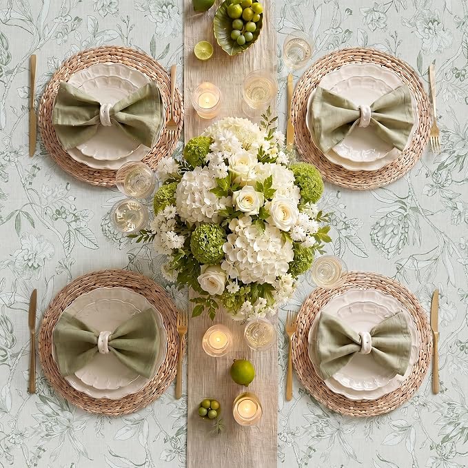 jinchan Green Floral Linen Square Table Cloth 50 x 50 Inch | Green botanical - Image 7