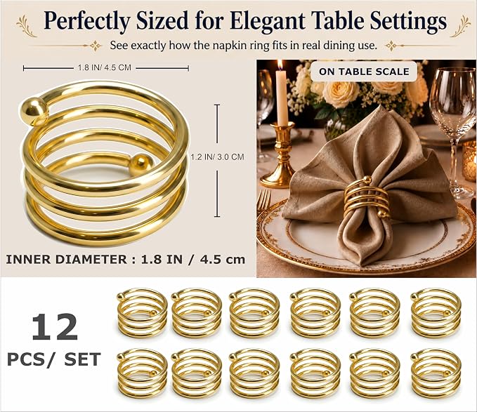 Gold Napkin Rings Set of 12 – Swirl Design – Elegant Napkin Rings Gold - Image 2
