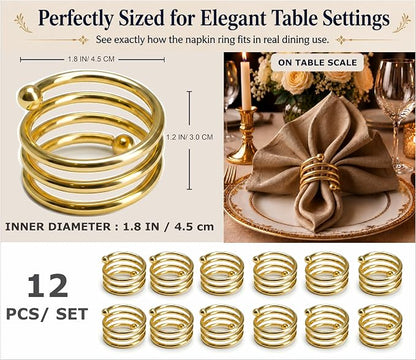 Gold Napkin Rings Set of 12 – Swirl Design – Elegant Napkin Rings Gold - Image 2