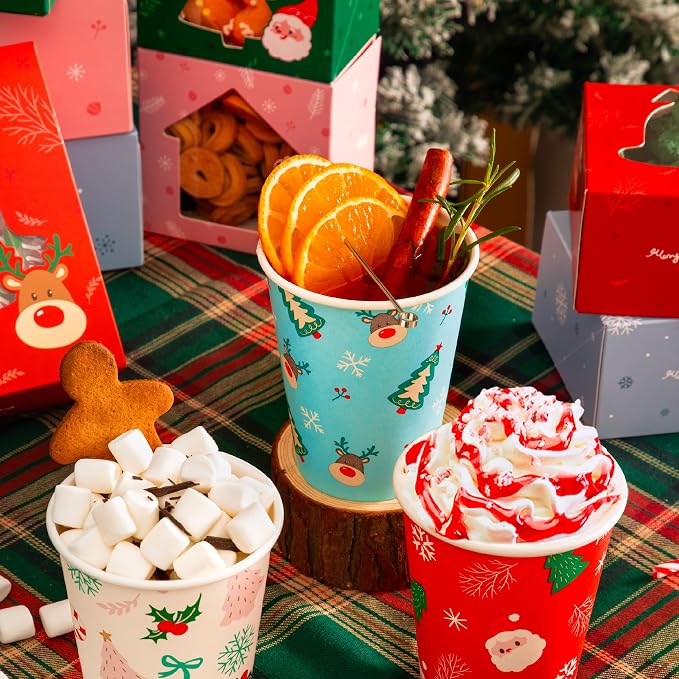 Fit Meal Prep 50 Pack 8 oz Christmas Coffee Cups, Durable Thickened Christmas - Image 4