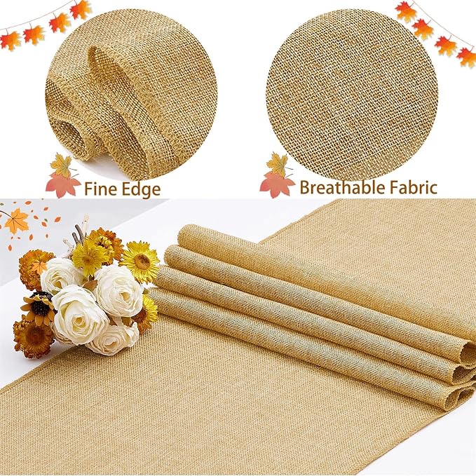 4 Pieces Burlap Table Runners 13x108 Inch Rustic Boho Table Runner | Farmhouse - Image 4