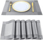 Placemats,Table Place Mats for Kitchen Dining, Heat-Resistant Anti-Skid Stain Washable PVC Table Mats, Easy to Cleaning Woven Vinyl Dinner Mats (Dark Silver, 6 Pack)