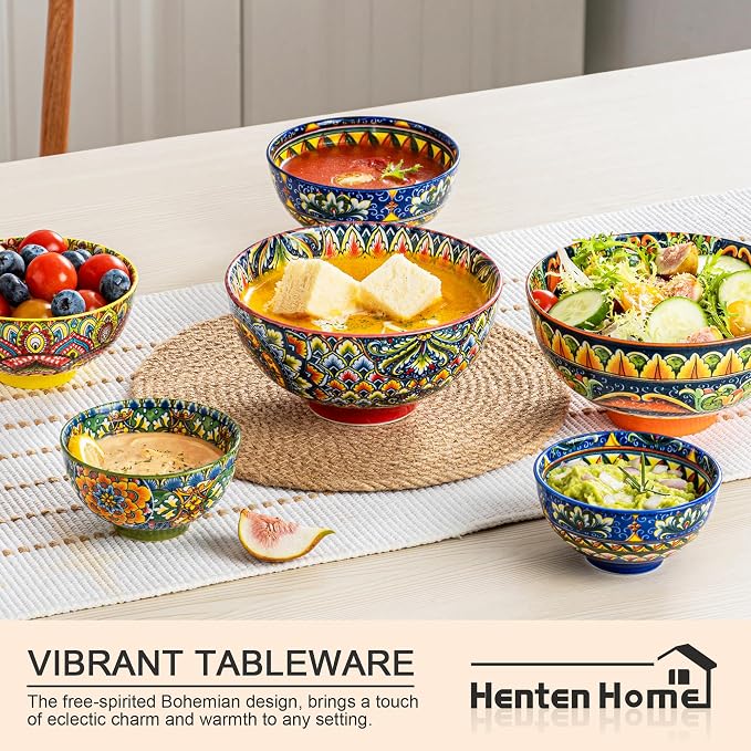 Henten Home Ceramic 5 oz Dipping Bowls, Boho Sauce Bowl Set of 6, Colorful - Image 4
