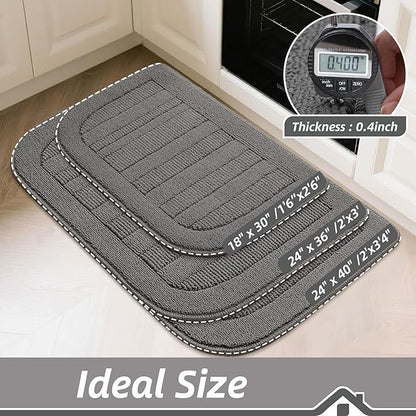 BEQHAUSE 30x18 Inch Kitchen Rug Mat Durable Kitchen Rugs Non-Slip Washable Absorbent Kitchen Mats for Floor Dirt-Resistant Semicircular Kitchen Mat (Grey)