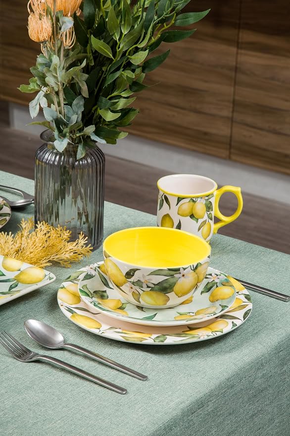 Bico Lemon Dreams Cereal Bowls Set of 4, 26 oz Deep Ceramic Soup Bowls - Image 4