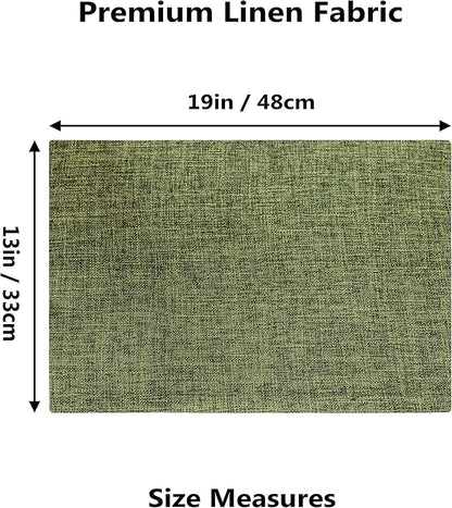 Home Brilliant Linen Cloth Placemats Set of 6 Heat Resistant Dining Table Place Mats Kitchen Washable Dining Mats for Dinner Decor, Green