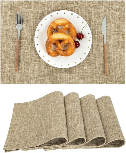 SHACOS Fabric Placemats Set of 4 Washable Heat Resistant Place Mats Non Slip Double Layer Thickened Rustic Farmhouse Table Mats Indoor Outdoor, Khaki