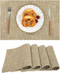 SHACOS Fabric Placemats Set of 4 Washable Heat Resistant Place Mats Non Slip Double Layer Thickened Rustic Farmhouse Table Mats Indoor Outdoor, Khaki