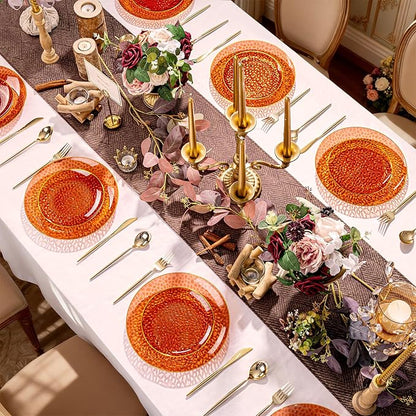 Rubtlamp 60Pcs Amber Plastic Plates - Brown Disposable Plates With Gold Rim, Clear Heavy-duty Party Plates, Hammered Plates Include 30 Dessert Platos, 30 Dinner Platos for Party