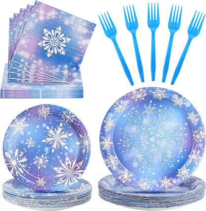 100 Pcs Disposable Winter Frozen Tableware Set by Unknown