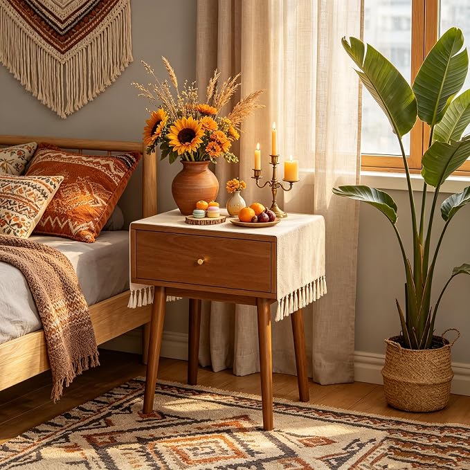 Nightstand Cover 13 x 36 Inch Cream Boho Dresser Cover Top | Short Farmhouse - Image 3