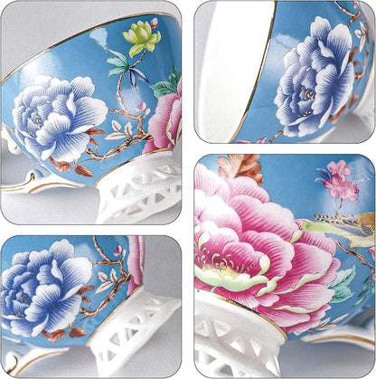 KAMMAK Tea Cups and Saucers Set of 2, Fine Bone China Coffee Cups, GH019 | - Image 8
