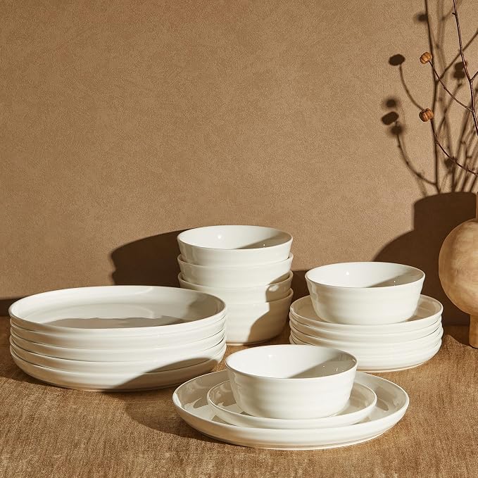 Sweese Plates and Bowls Sets, 18 Pieces Modern Porcelain Dinnerware Set - Image 6