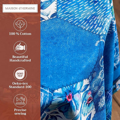 Maison d' Hermine Table Cloth Round Table 100% Cotton 63 Round Inches Tablecloth Reusable Decorative for Dining Room Farmhouse Home Valentines Day Decorations Spring Summer - Summer Blues