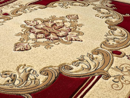 Modern 2x7 Traditional Burgundy Living Room Rug - Area Rugs for Living Room, Dining & Bedroom - Hand Carved Runner Carpet - Durable Polyester - Non-Fade, Stain-Resistant - Turkish Made