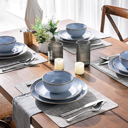 GBHOME Ceramic Dinnerware Sets for 4, 12 Pieces Stoneware Plates and Bowls Sets, Reactive Glaze Dishes -Scratch Resistant, Dishwasher&Microwave Safe- Brunnera Blue