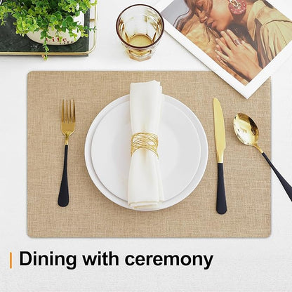Homaxy Cloths Placemats for Dining Table Set of 6, Heat Resistant Washable Cotton Linen Blend Table Mats, Easy to Clean Place Mats for Indoor Outdoor Party Kitchen Decoration, 13" x 19", Flaxen